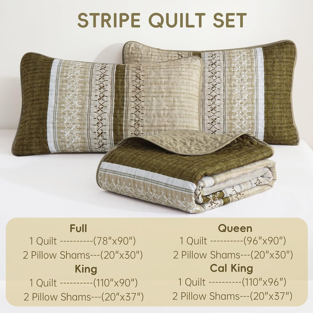 Brown California King Quilt Set,Striped Texture Bedspread 3 Pcs