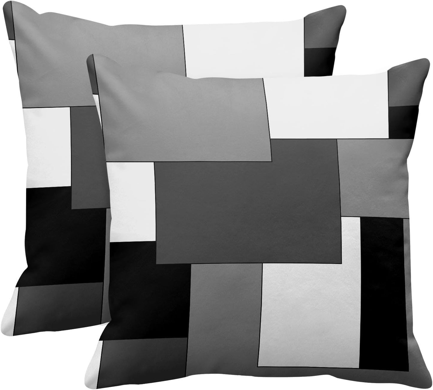 Throw Pillow Covers Set of 2, 18 X 18 Inch, Black Gray White