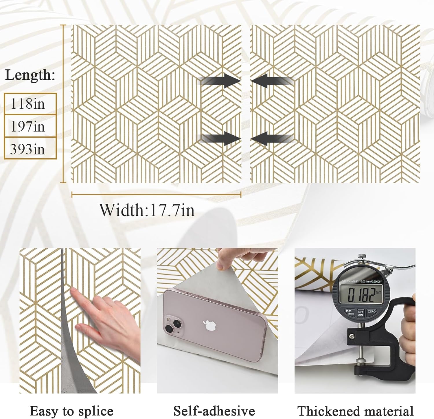 Gold and White Geometric Wallpaper Peel and Stick Hexagon 