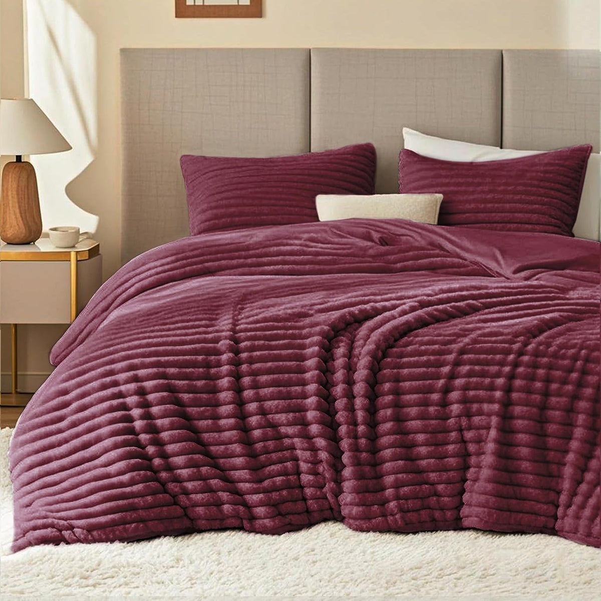 Fluffy Comforter Set Twin Size,2 Pieces Bed Set,Burgundy