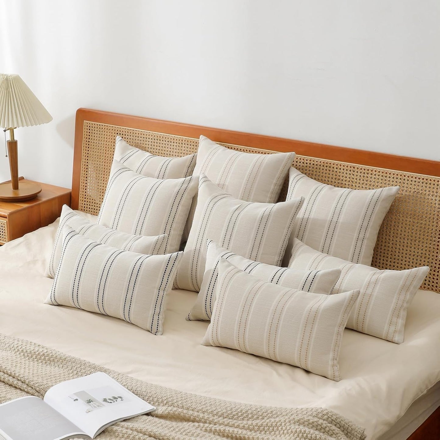 Hand Made Throw Pillow Covers 12X20 Set of 2 Striped Pillow Covers Textured Linen, Grey