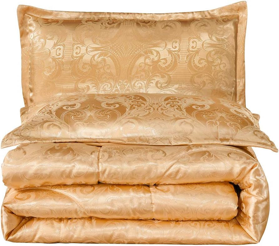  Luxury Gold Silk Bed Set, Lightweight Quilt (Full/Queen, 3 Pieces, 88-By-88 Inches)