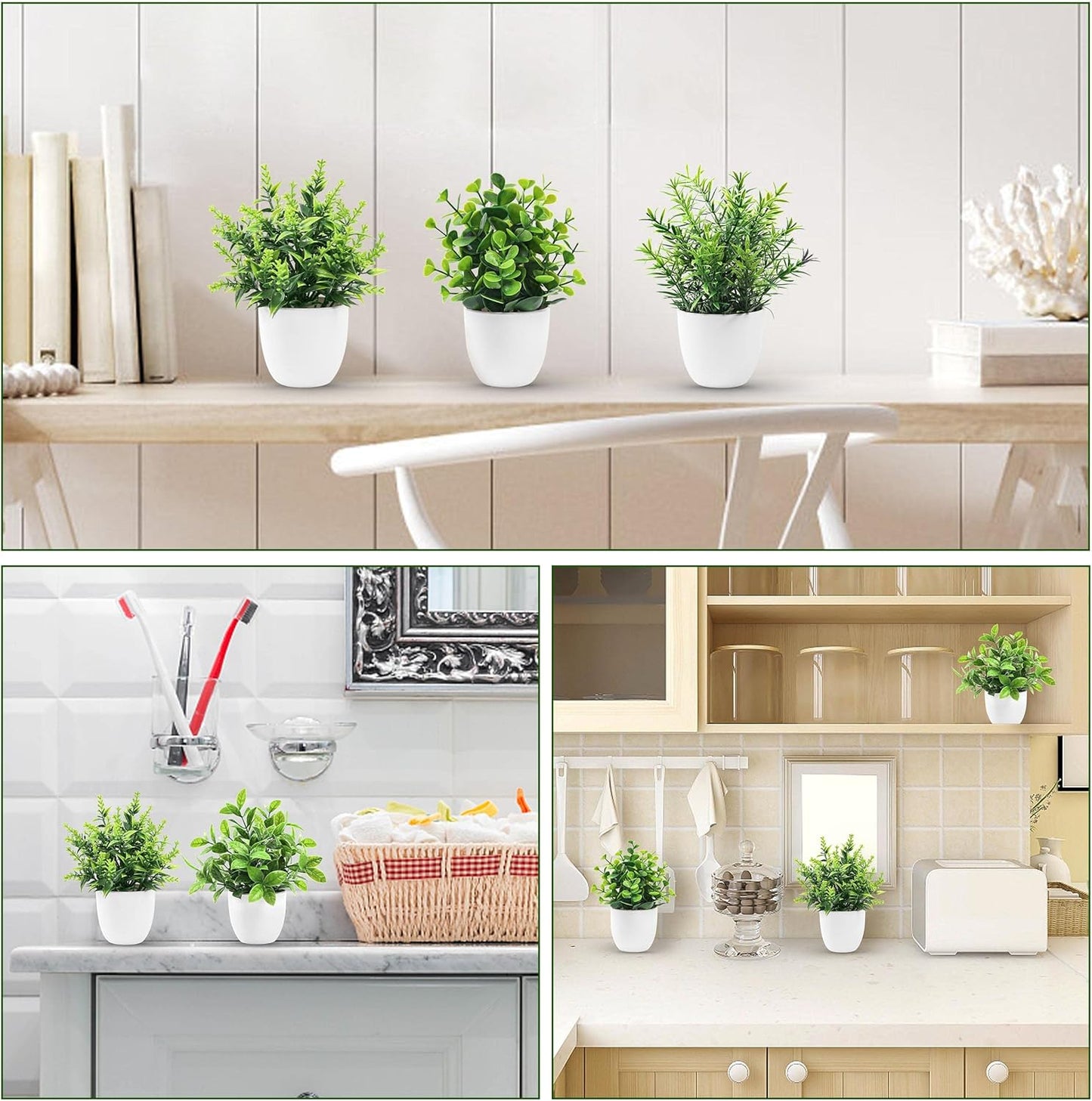 4 Pack Faux Plants Indoor Small Fake Plants, Fluffy Pretty Look for Shelves (No Soil or Pollen)