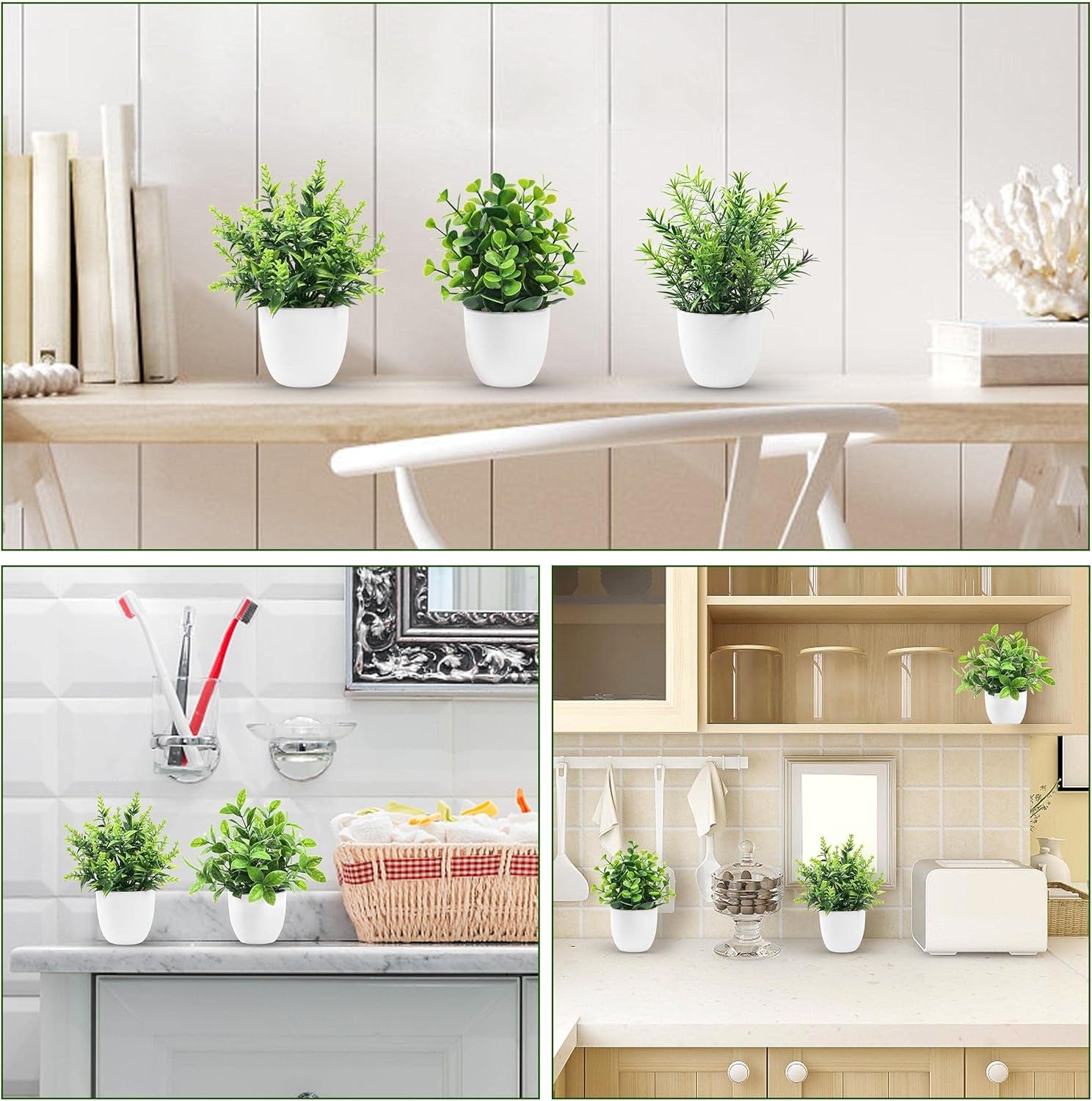 4 Pack Faux Plants Indoor Small Fake Plants, Fluffy Pretty Look for Shelves (No Soil or Pollen)
