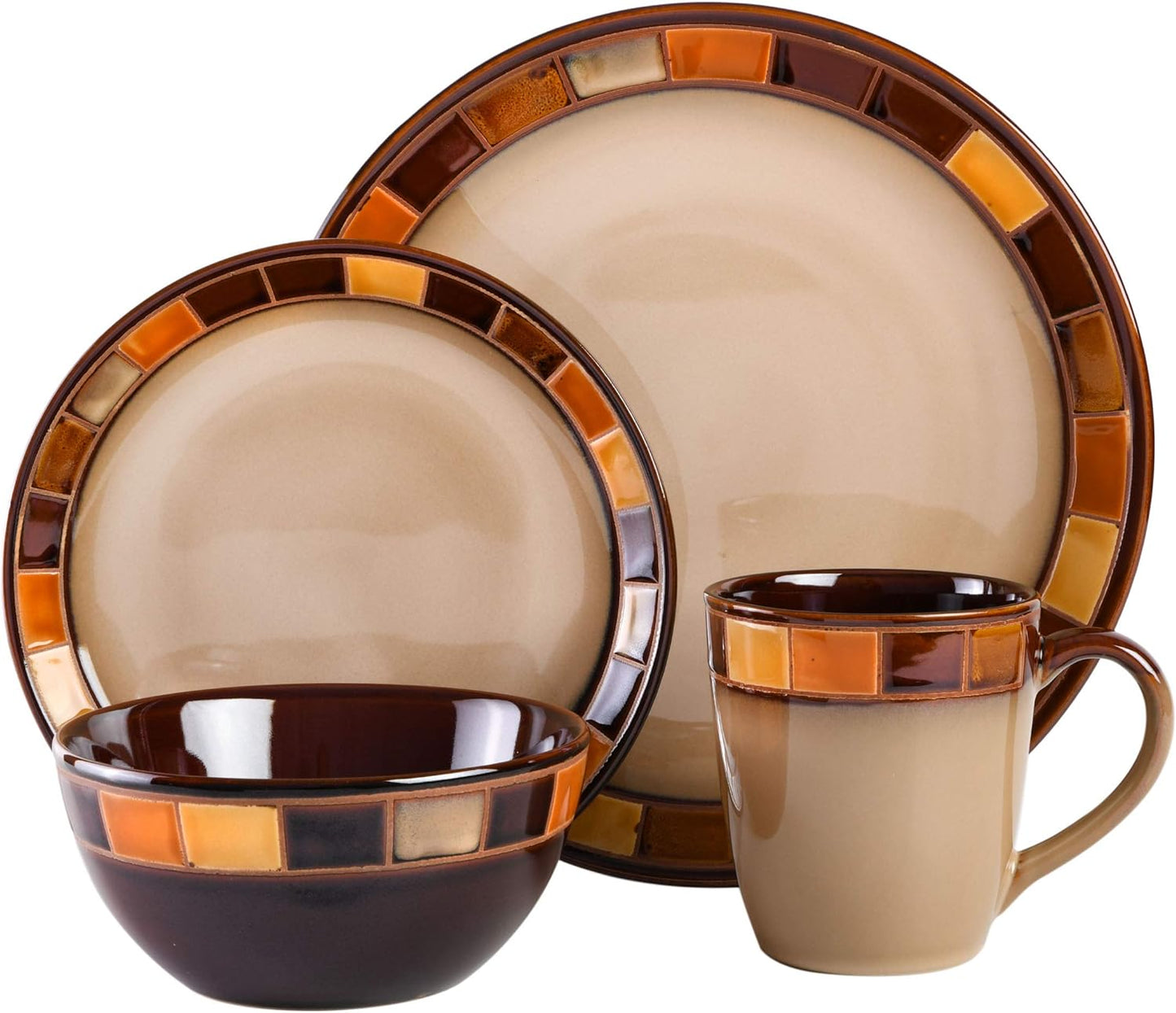 Casa Estebana 16-Piece Dinnerware Set Service for 4, Beige and Brown - 70736.16RM