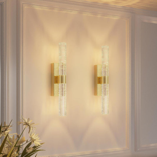 Battery Operated Gold Wall Sconces Set of 2 Rechargeable Battery Powered Wall Light, Not Hardwired, 15.3 Inches