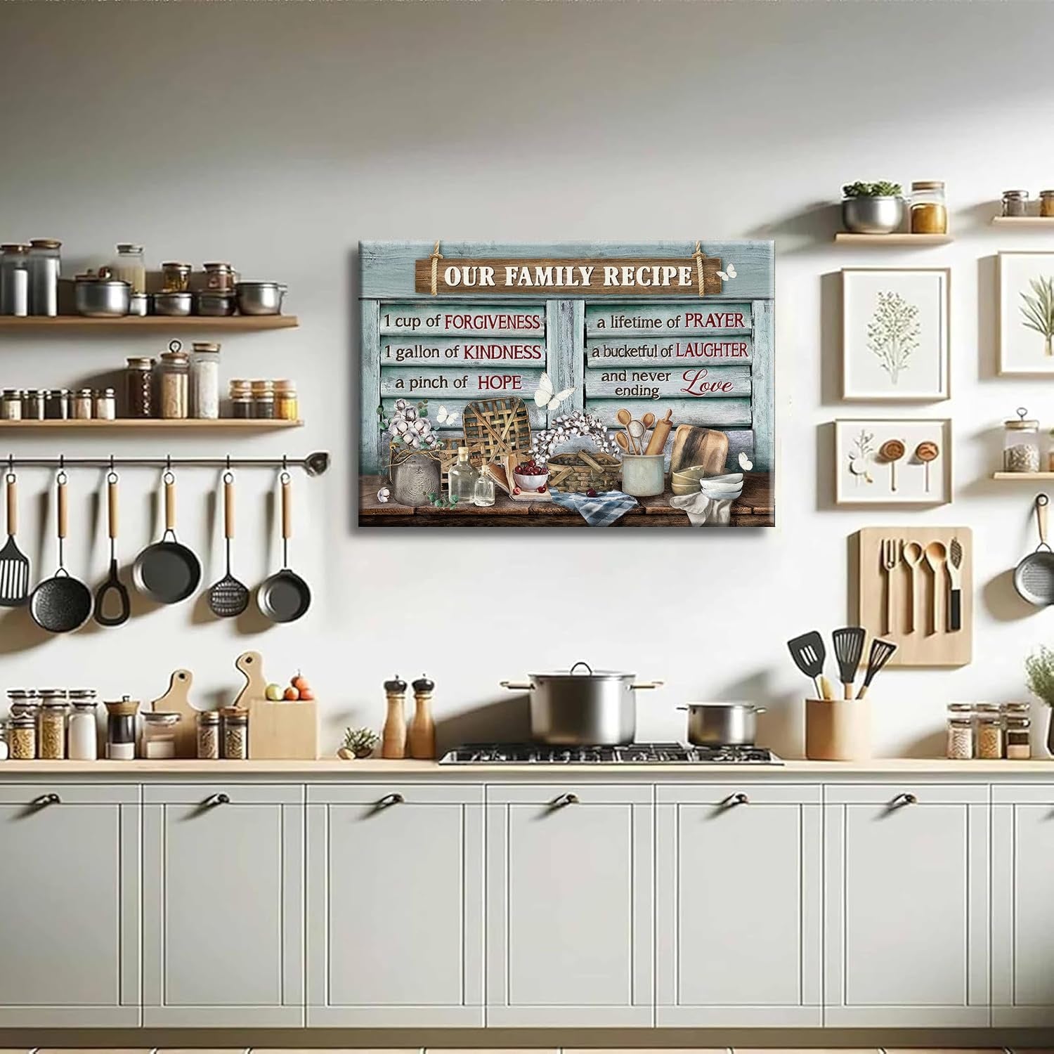 Kitchen Canvas Wall Art Retro Rustic Farmhouse, Kitchen Sign Family Recipe Theme Canvas Prints