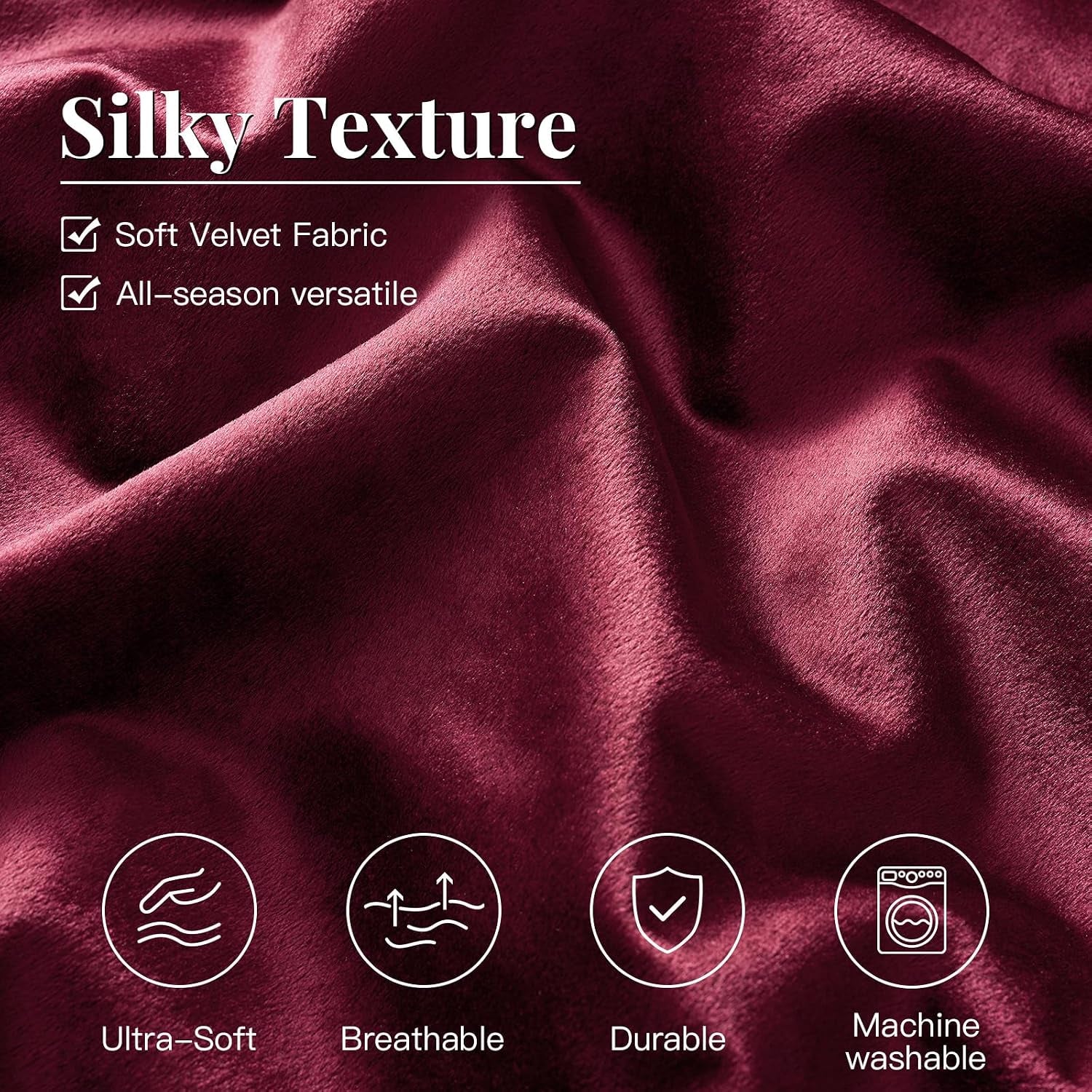 Luxury Burgundy Velvet Queen Size Bed Comforter Set 3 Pieces