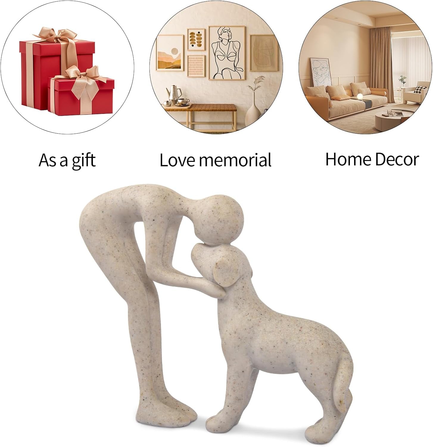 Dog Sculpture Home Decor Cute Man and Dog Statue Decoration (Sandstone)