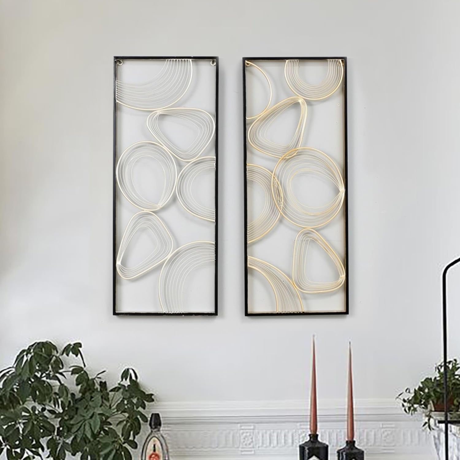 Metal Wall Art, 32" Gold and Silver Handmade Glam Abstract Wall Decor, Set of 2 Luxury