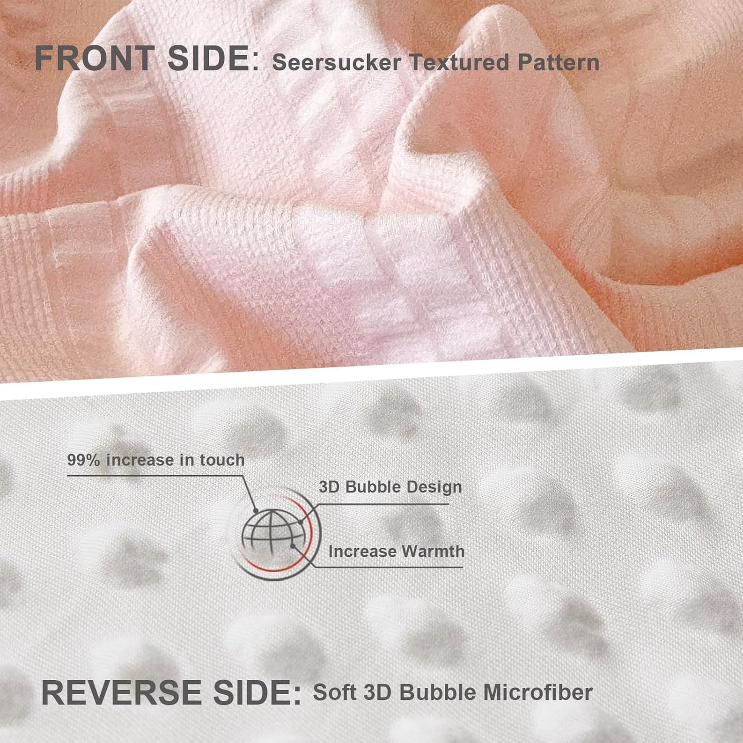 Boho Comforter Set, Full Size Striped Pleats Bohemian Seersucker Bedding Set, All Season Soft Cozy 3 Pieces Quilt with 2 Pillowcases(80"X90" Blush Pink)