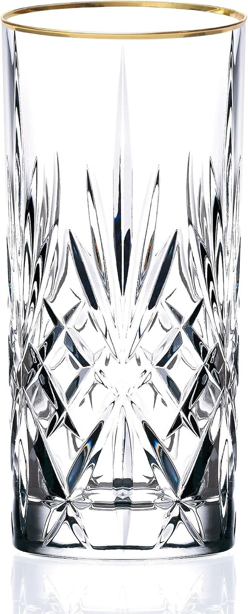 Siena Collection Crystal Water Beverage or Ice Tea Glass with Gold Band Design, Set of 4,12 Ounces
