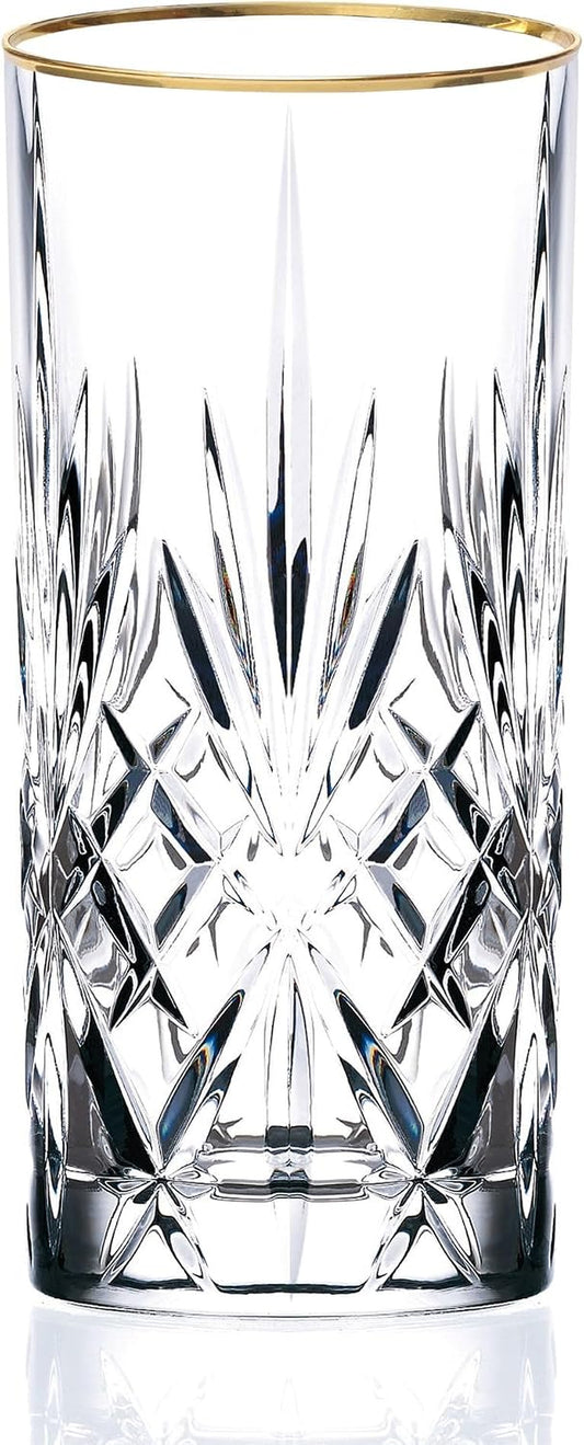 Siena Collection Crystal Water Beverage or Ice Tea Glass with Gold Band Design, Set of 4,12 Ounces
