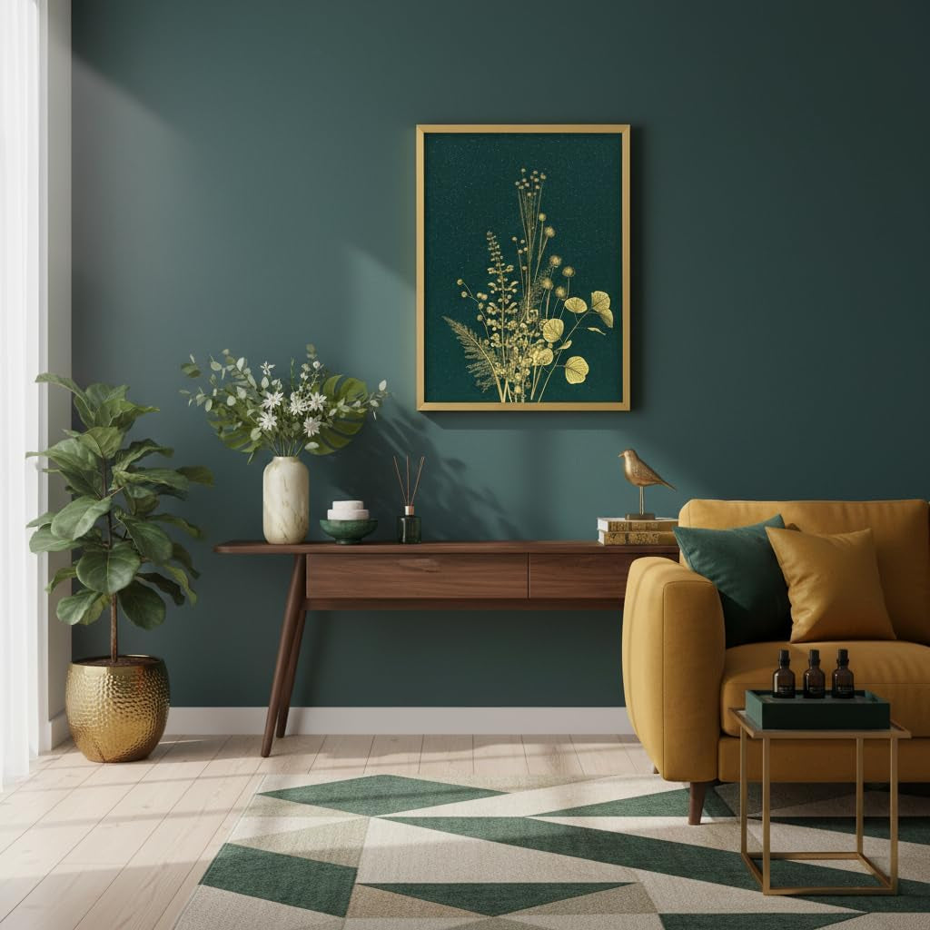 Hand-Painted Gold Gilded Wall Art, Luxury Emerald Green 3D Textured Floral Pictures with Frame 12X16 