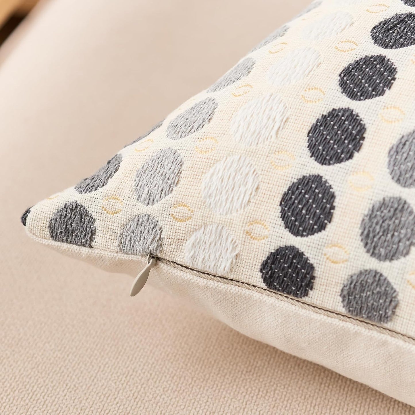 Boho Throw Pillow Covers 18X18 Set of 2, Geometric Polka Dots Decorative Pillowcases for Couch, Sofa, Bed & Living Room,Gray White Neutral Textured Accent Home Decor