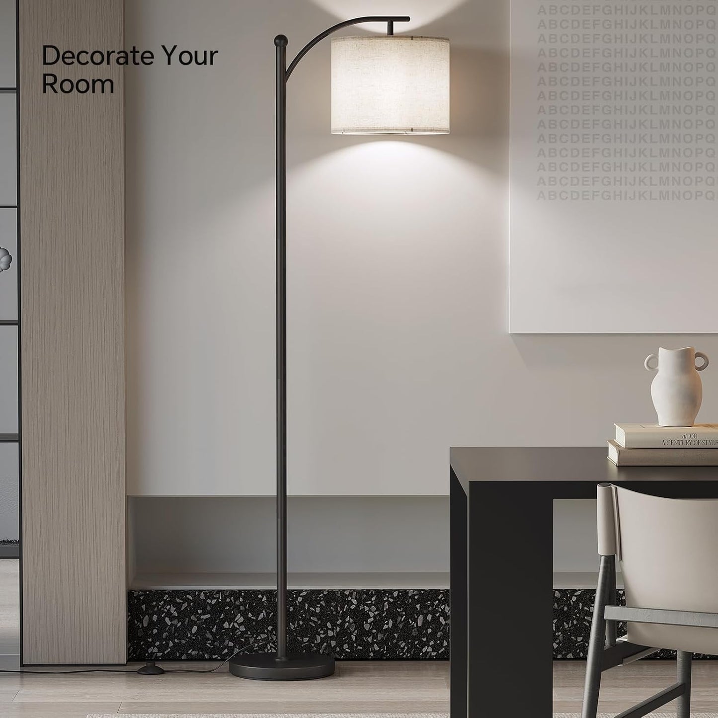 Arc Floor Lamp, Modern Floor Lamp with 3 Color Temperatures Bulb, Metal Standing with Adjustable Hanging, Black