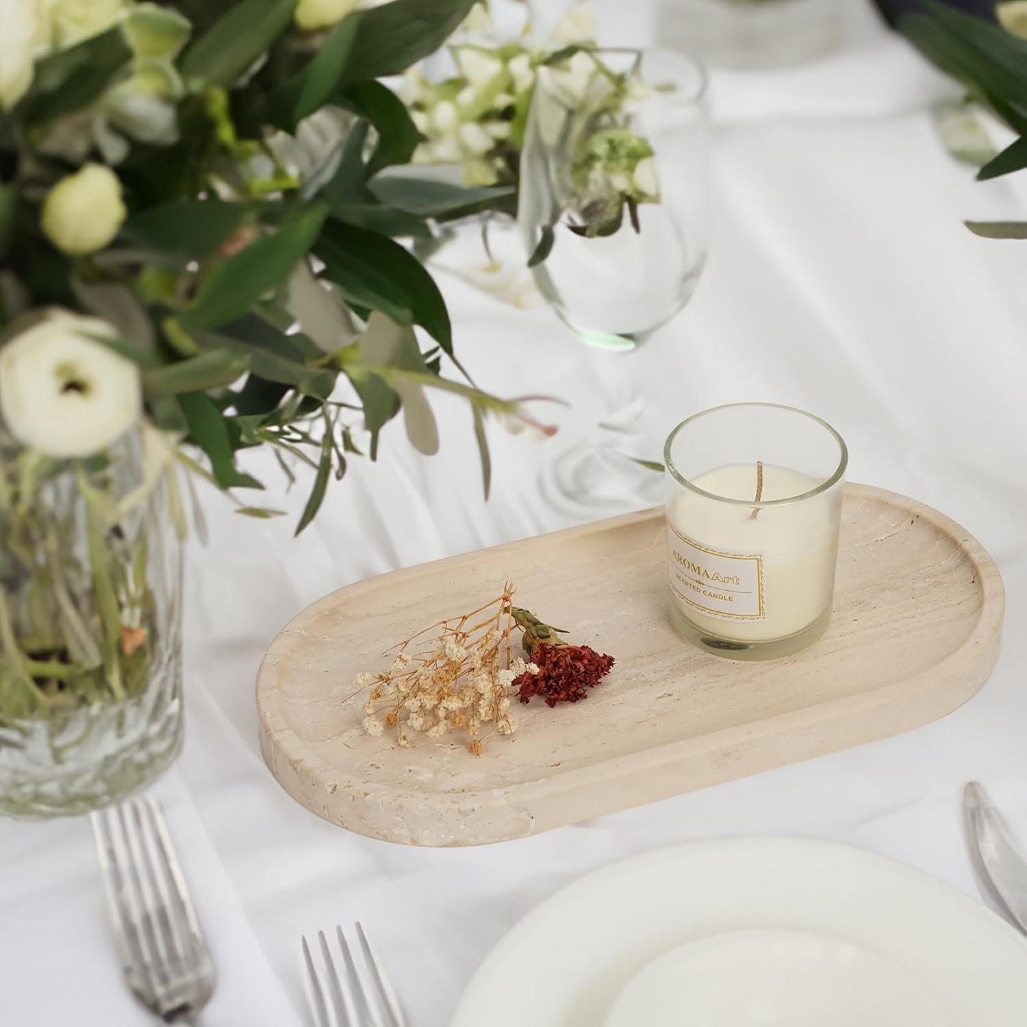 Marble Italian Travertine Tray for Countertop, 12"X6"