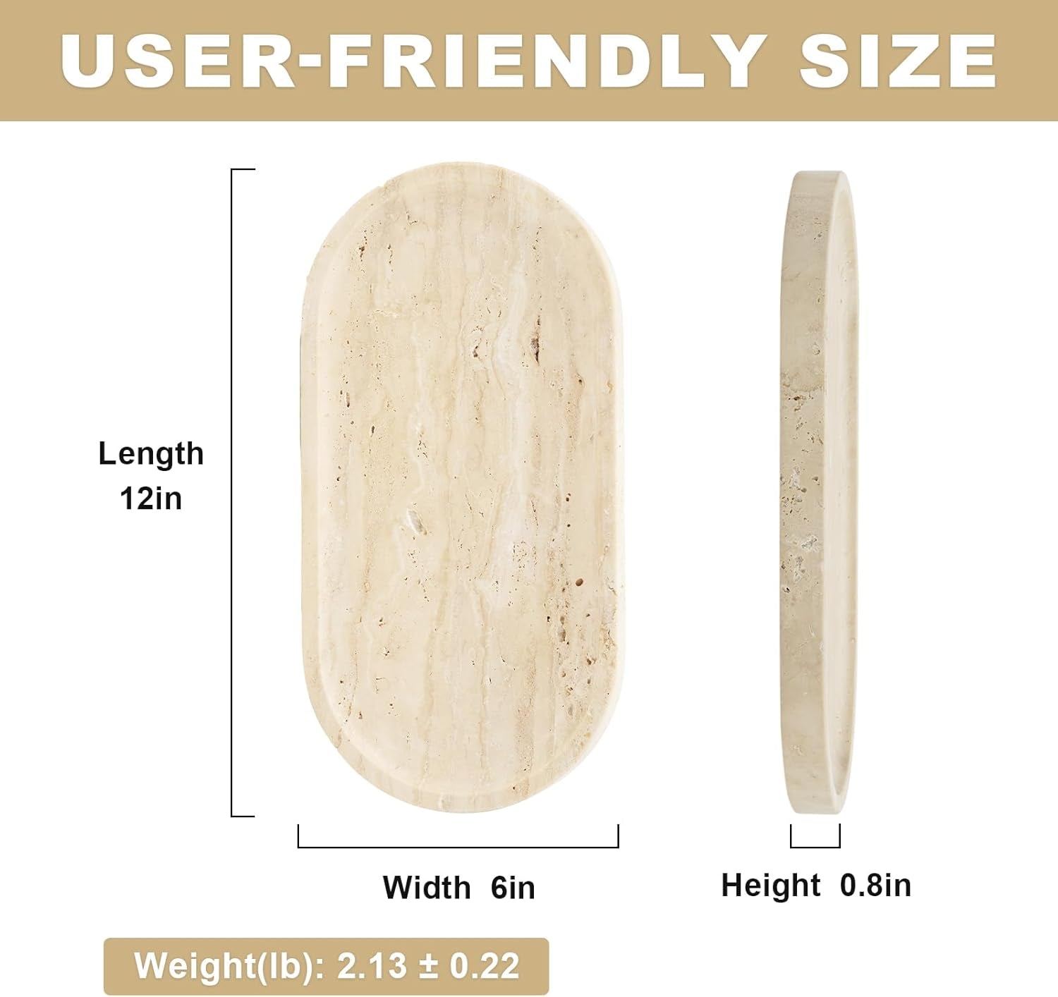 Marble Italian Travertine Tray for Countertop, 12"X6"