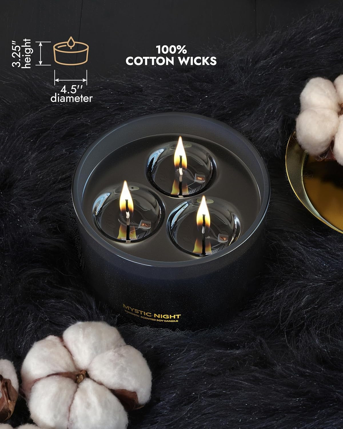 Luxury Black Candle | Large 3-Wick Jar Candle | up to 40 Hours Burning Time | 100% Natural Soy Wax | Relaxing Aromatherapy Aesthetic Candle | Housewarming Gift for Men and Women