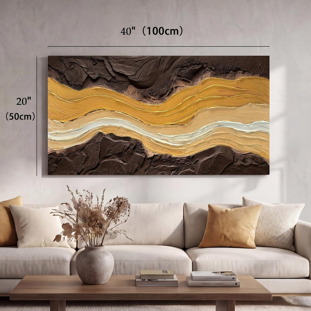 Textured Abstract Wall Art, Modern Living Room Decor 40"X20"