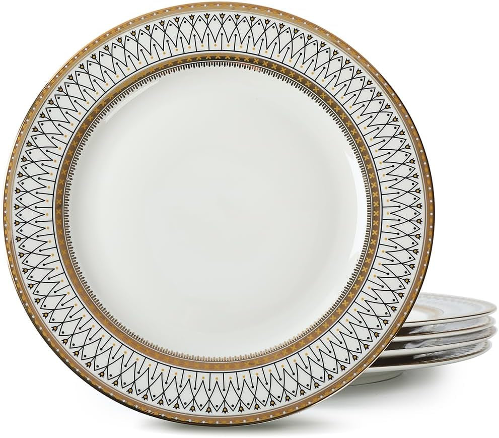 Golden Line Dinner Plates,10.5" Ceramic Plates Set of 4