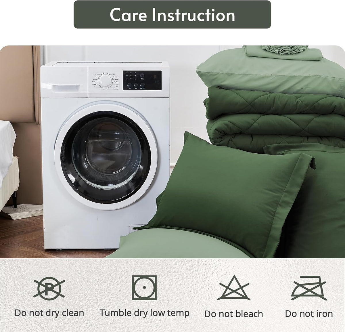7 Pieces California King Comforter Set, Reversible Bed in a Bag Cal King Size, All Season Bedding Set with Comforter, Flat Sheet, Fitted Sheet, Pillowcases & Shams, Dark Green & Light Green