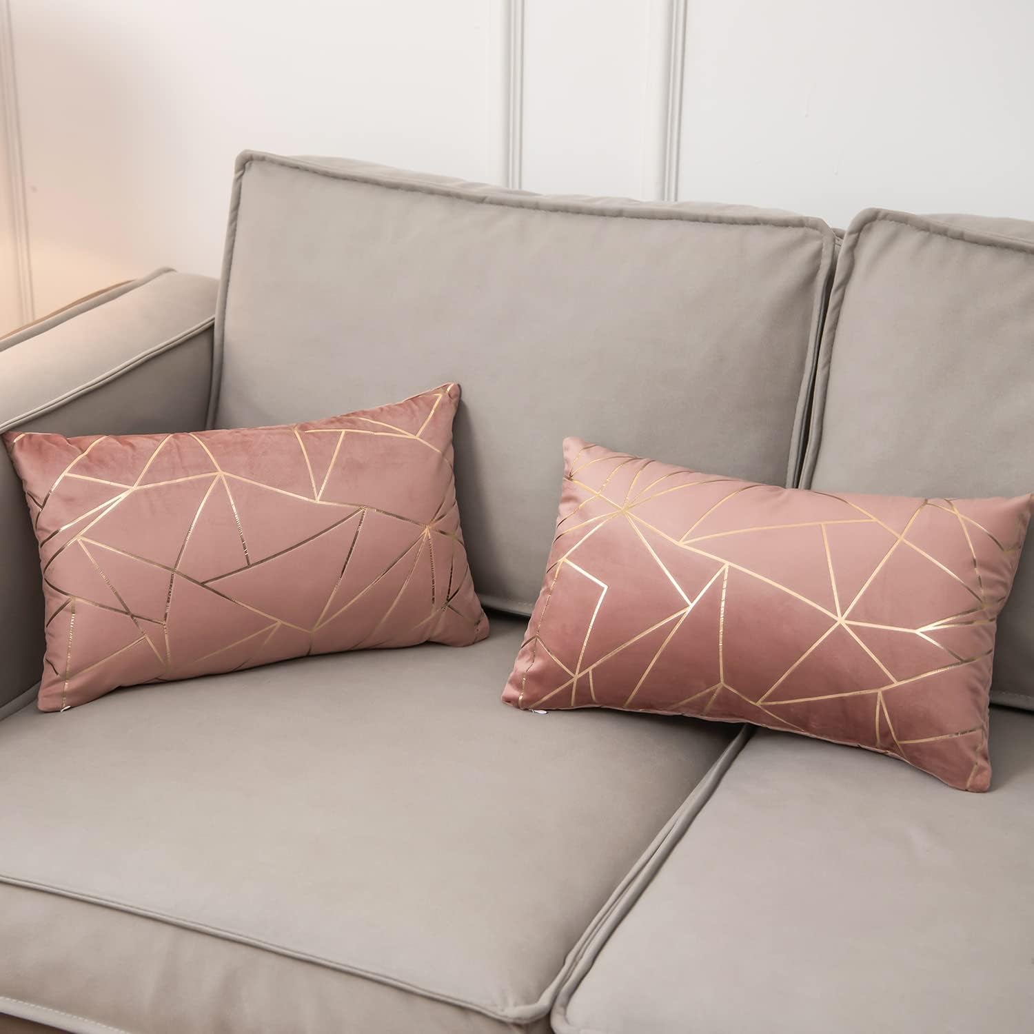 Pack of 2 Velvet Cushion Cases Decorative Gold Foil Geometric Pattern Throw Pillow Covers for Modern Homes Sofa Bedroom Couch Car Living Room Jam and Gold 12"X20"