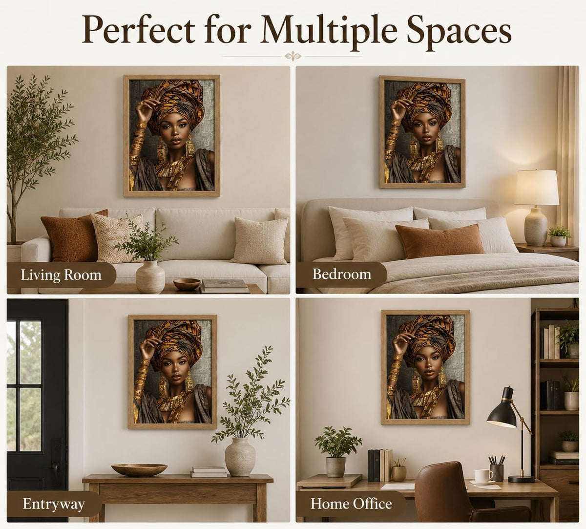 Framed African Ethnic Luxury Black Girl Portrait Canvas Wall Art
