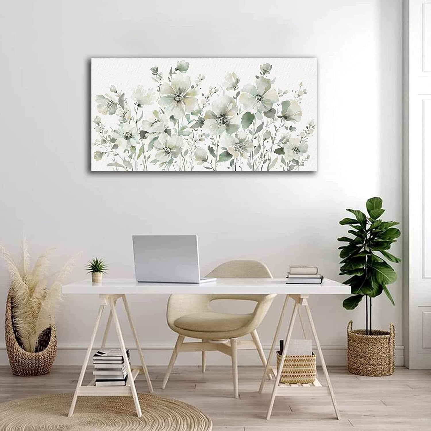 Elegant White Flowers Wall Art Pictures, 20" X 40"