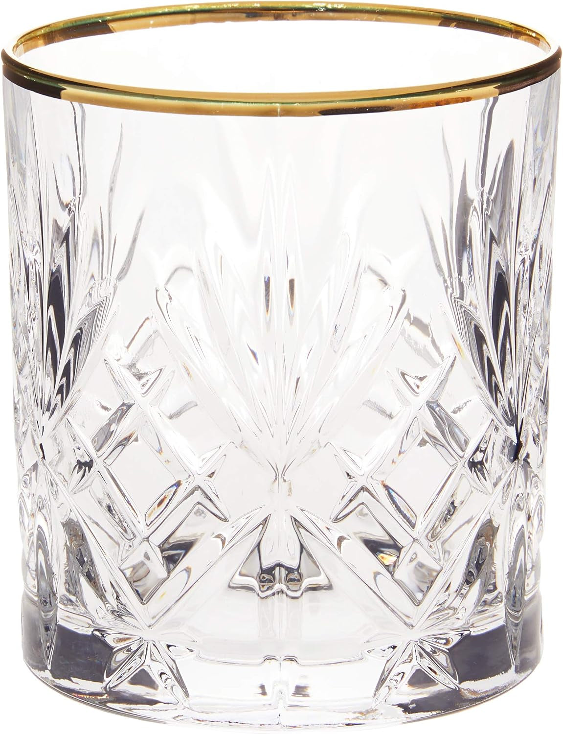 Siena Collection Crystal Double Old Fashion Beverage Glass with Gold Band Design, Set of 4,10 FL OZ
