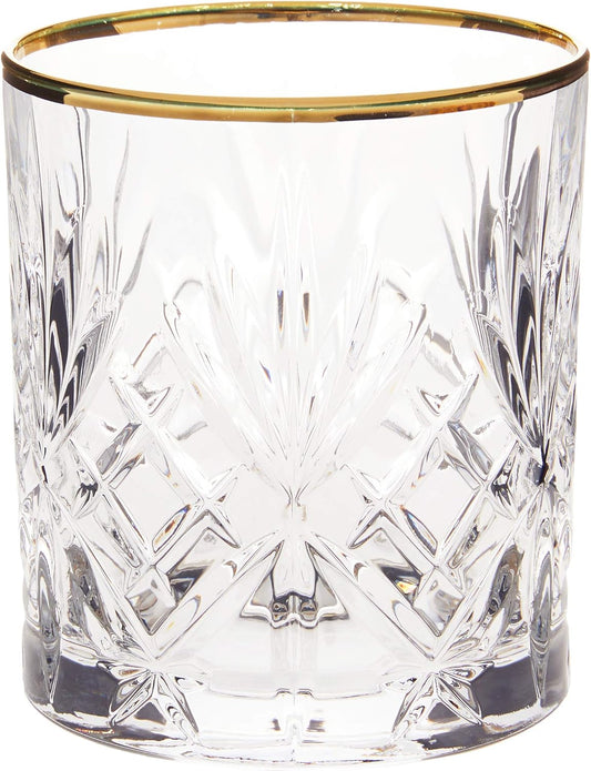 Siena Collection Crystal Double Old Fashion Beverage Glass with Gold Band Design, Set of 4,10 FL OZ
