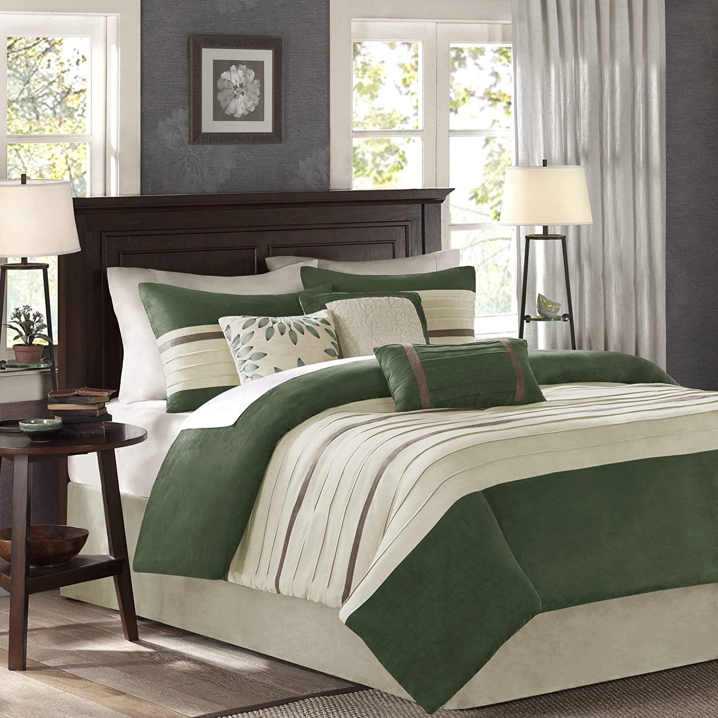 California King Cozy Comforter Set-Luxury Faux Suede Design, Green, (104 in X 92 In)