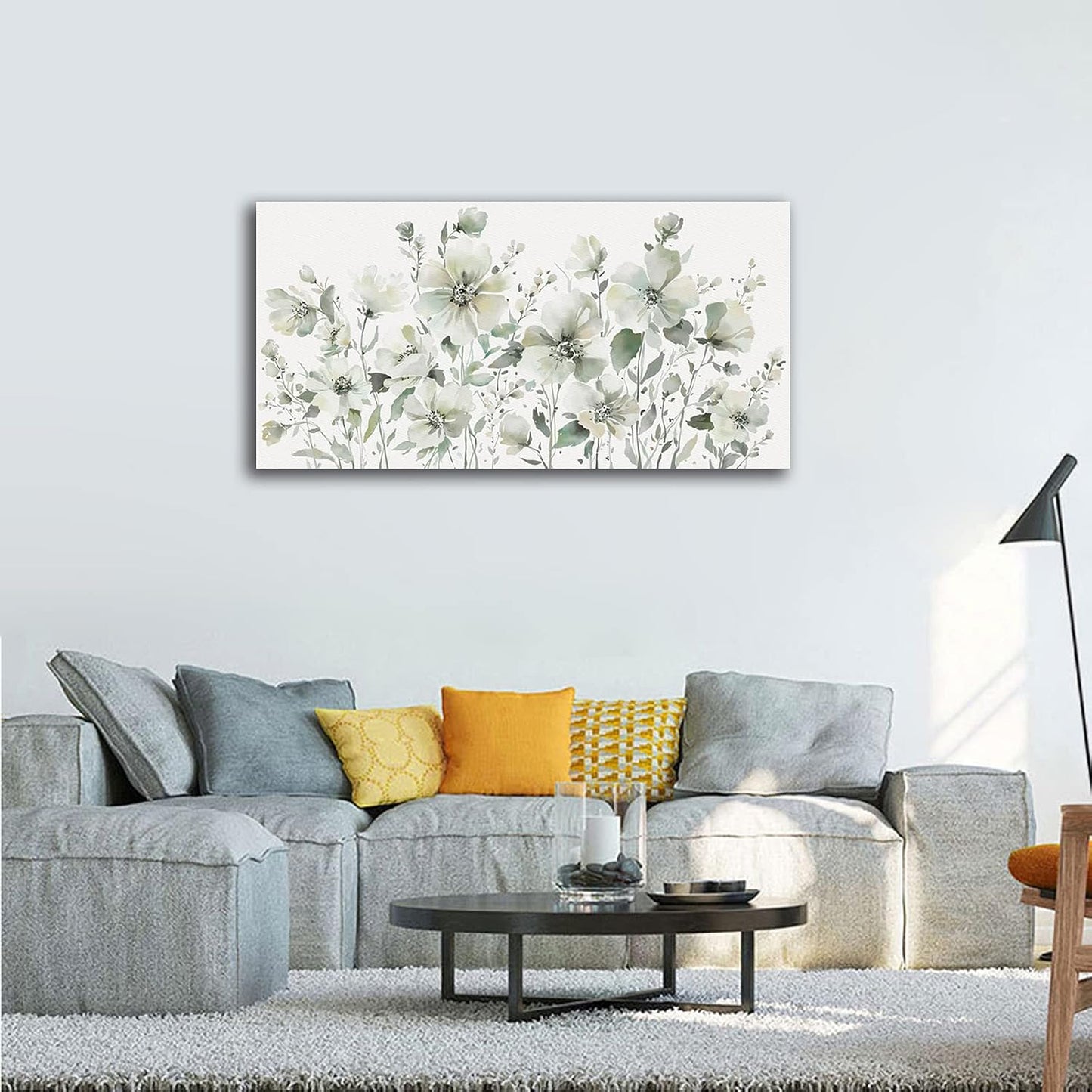 Elegant White Flowers Wall Art Pictures, 20" X 40"