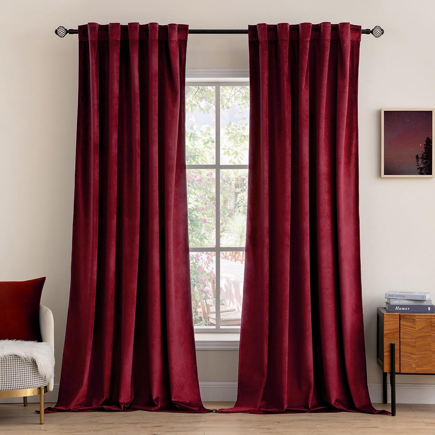 Velvet Curtains 52X84 Inches 2 Panels Burgundy Red Blackout Curtains
