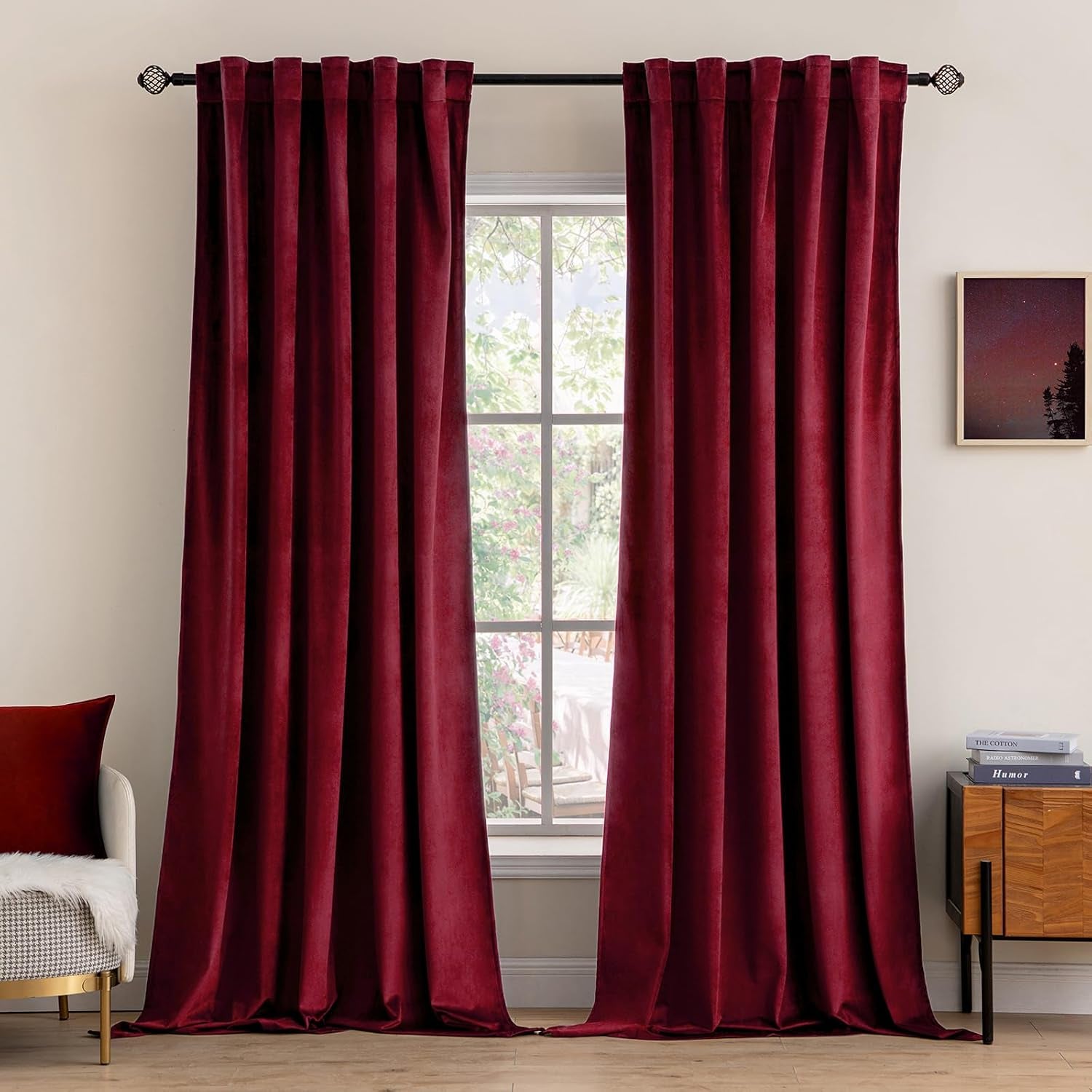 Velvet Curtains 52X84 Inches 2 Panels Burgundy Red Blackout Curtains