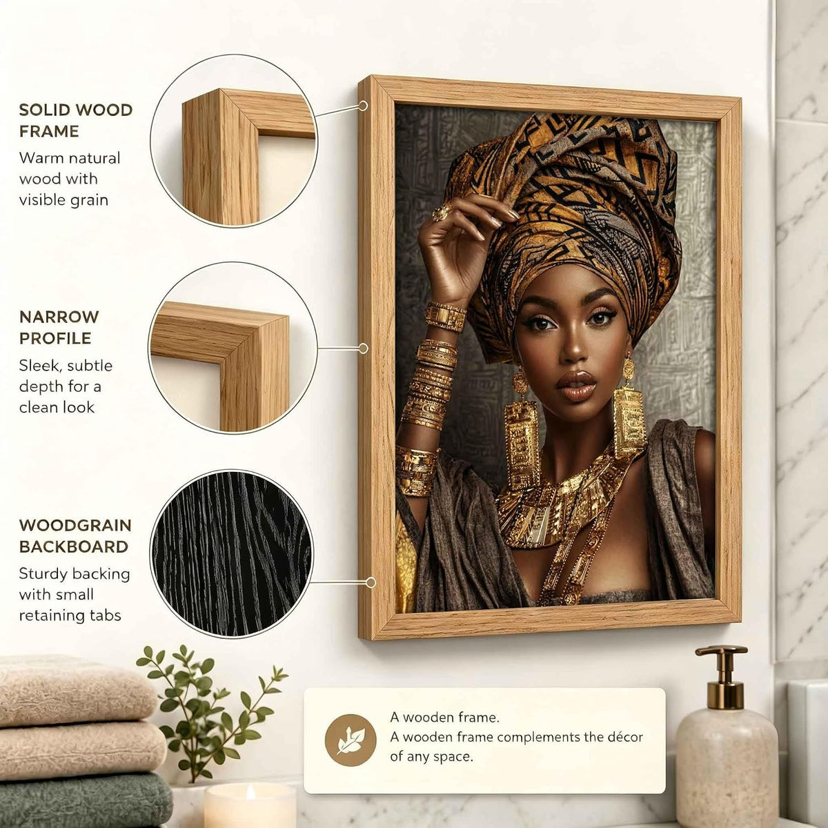 Framed African Ethnic Luxury Black Girl Portrait Canvas Wall Art