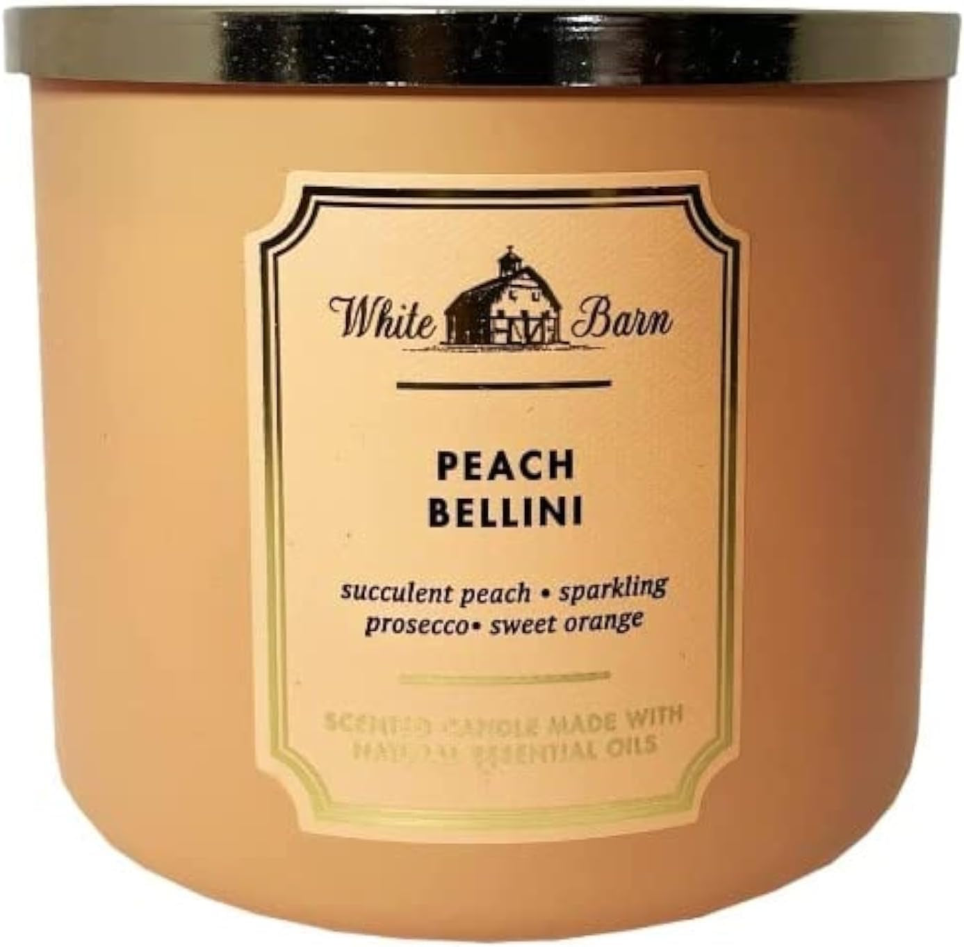 Bath and Body Works, White Barn 3-Wick Candle W/Essential Oils - 14.5 Oz - 2021 Core Scents! (Peach Bellini)