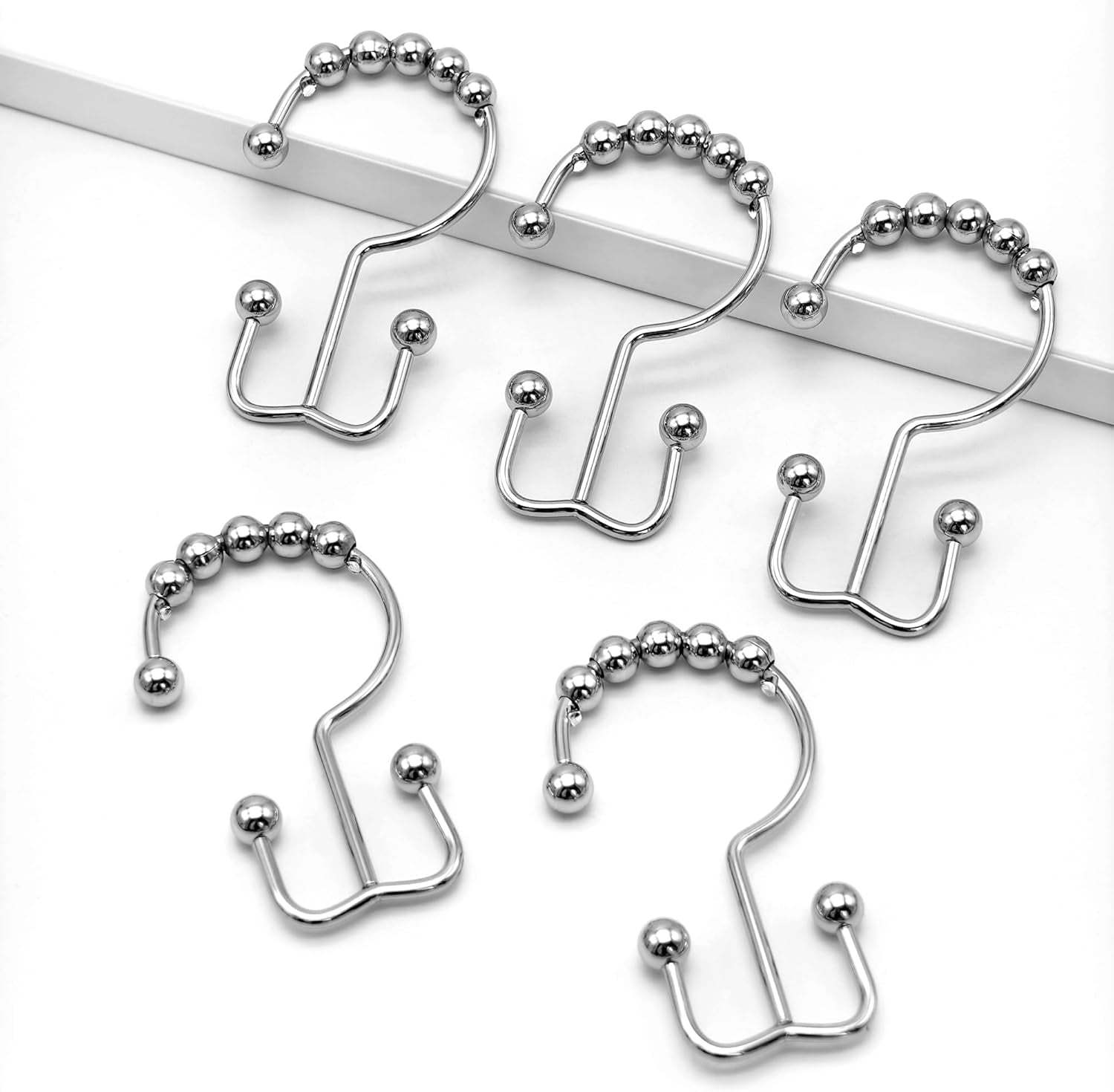 Shower Curtain Hooks,12 Pcs Rustproof Metal Shower Curtain Rings, Free Sliding Double Shower Hooks for Shower Curtain & Liners(Silver)