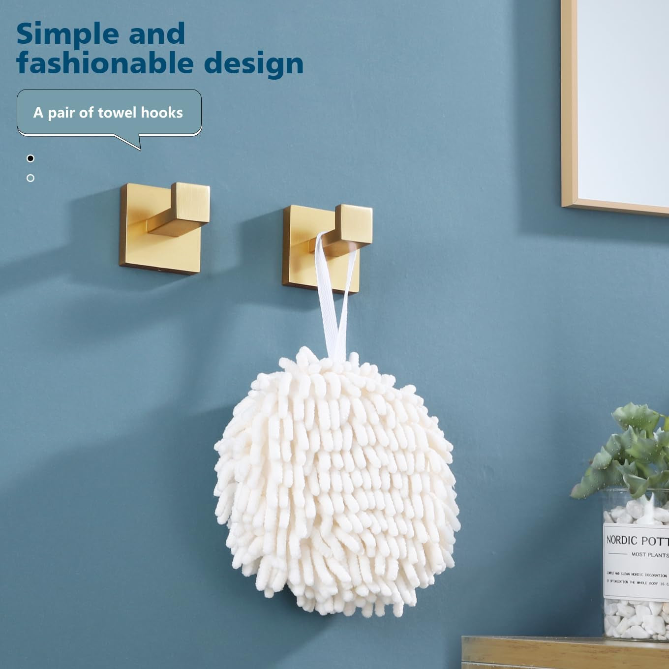 Bath Towel Hook Wall Mount Square, Heavy Duty Wall Mounted, Stainless Steel, Brushed Gold, 