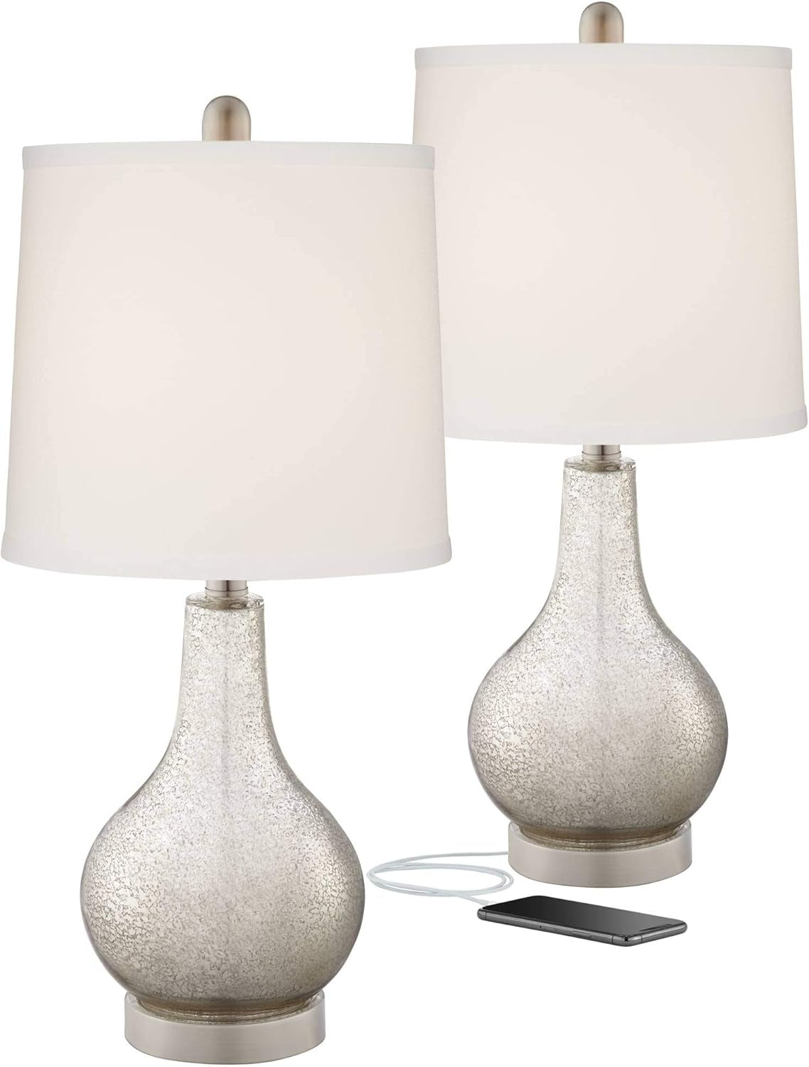 Ledger Modern Accent Table Lamps 21.75" High Set of 2, Mercury Glass off White Drum Shade Decor