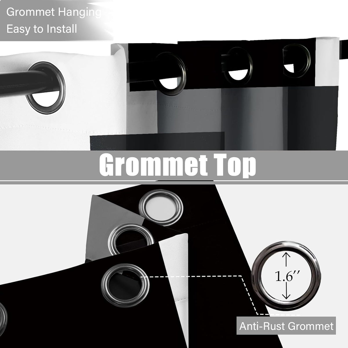 Black White Grey Blackout Curtains for Bedroom Living Room 84 Inch