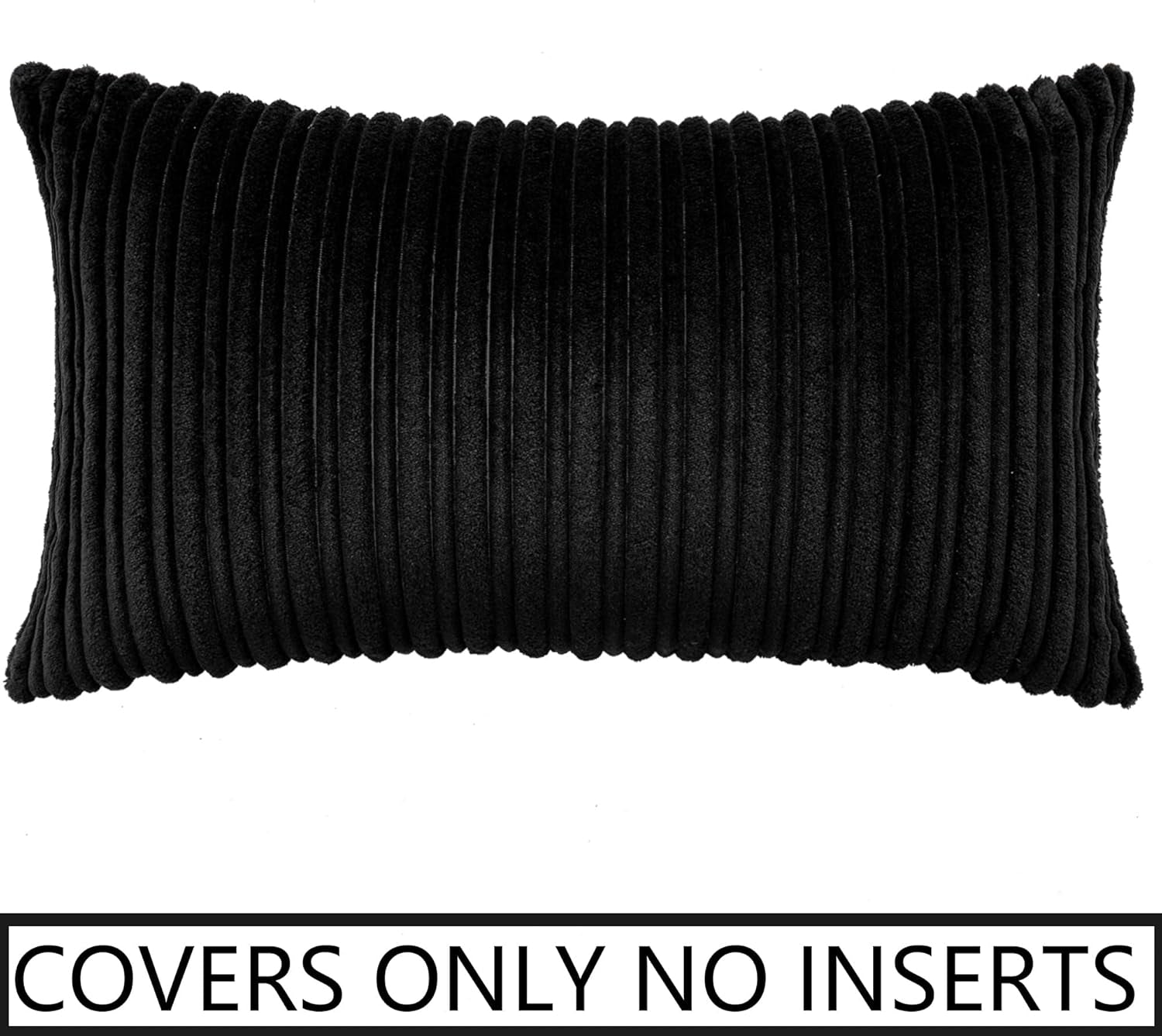UGASA Velvet Lumbar Throw Pillow Cover, Both Sides Corduroy Striped Soft Solid, 12X20 Inch, Black