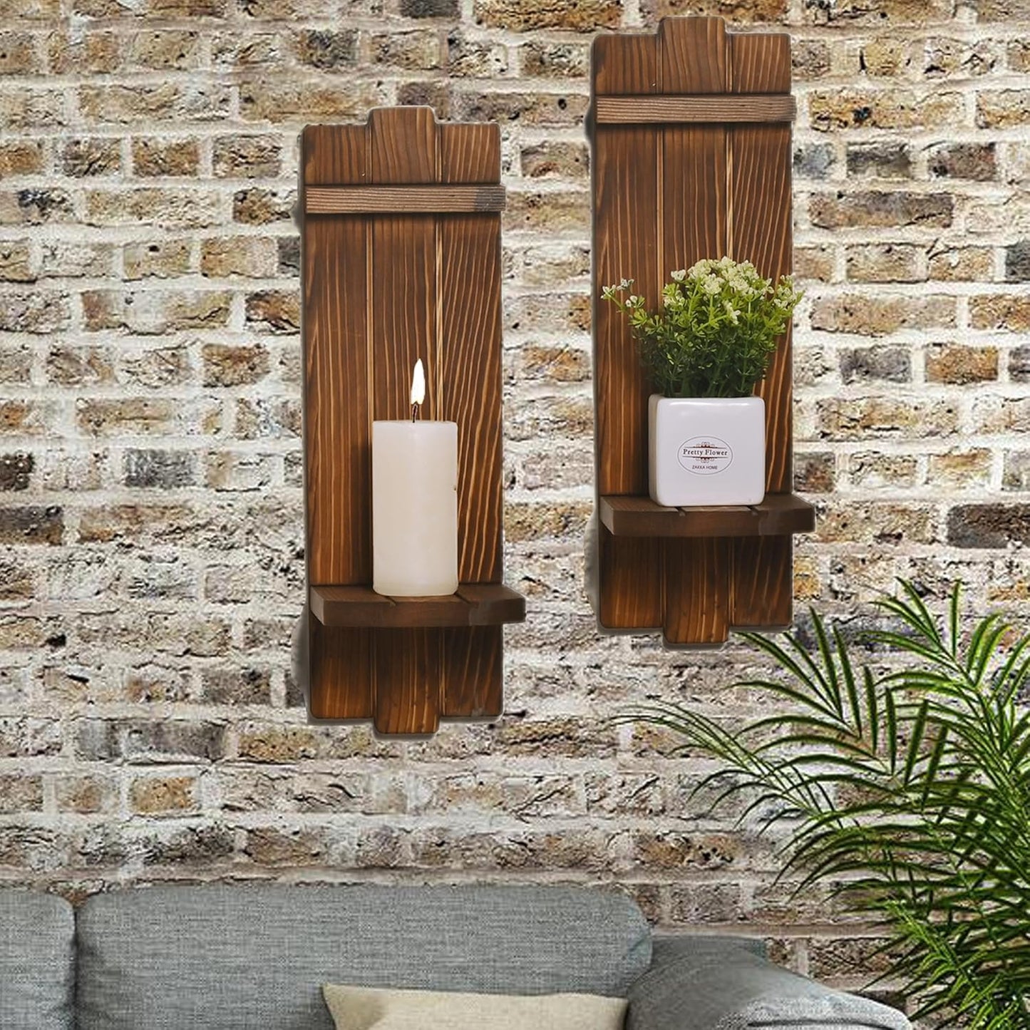 Sconce Wall Decor Set of 2, Large Wall Candle Holder Rustic Farmhouse Decor