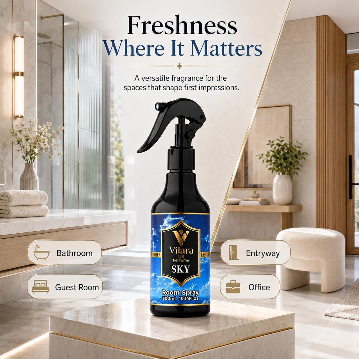 Room Spray Freshener - Long-Lasting Luxury Scents - Room and Linen Spray for Bedding, Sheets, Fabric, Furniture for Aromatherapy - 10.14 Fl Oz (Sky)