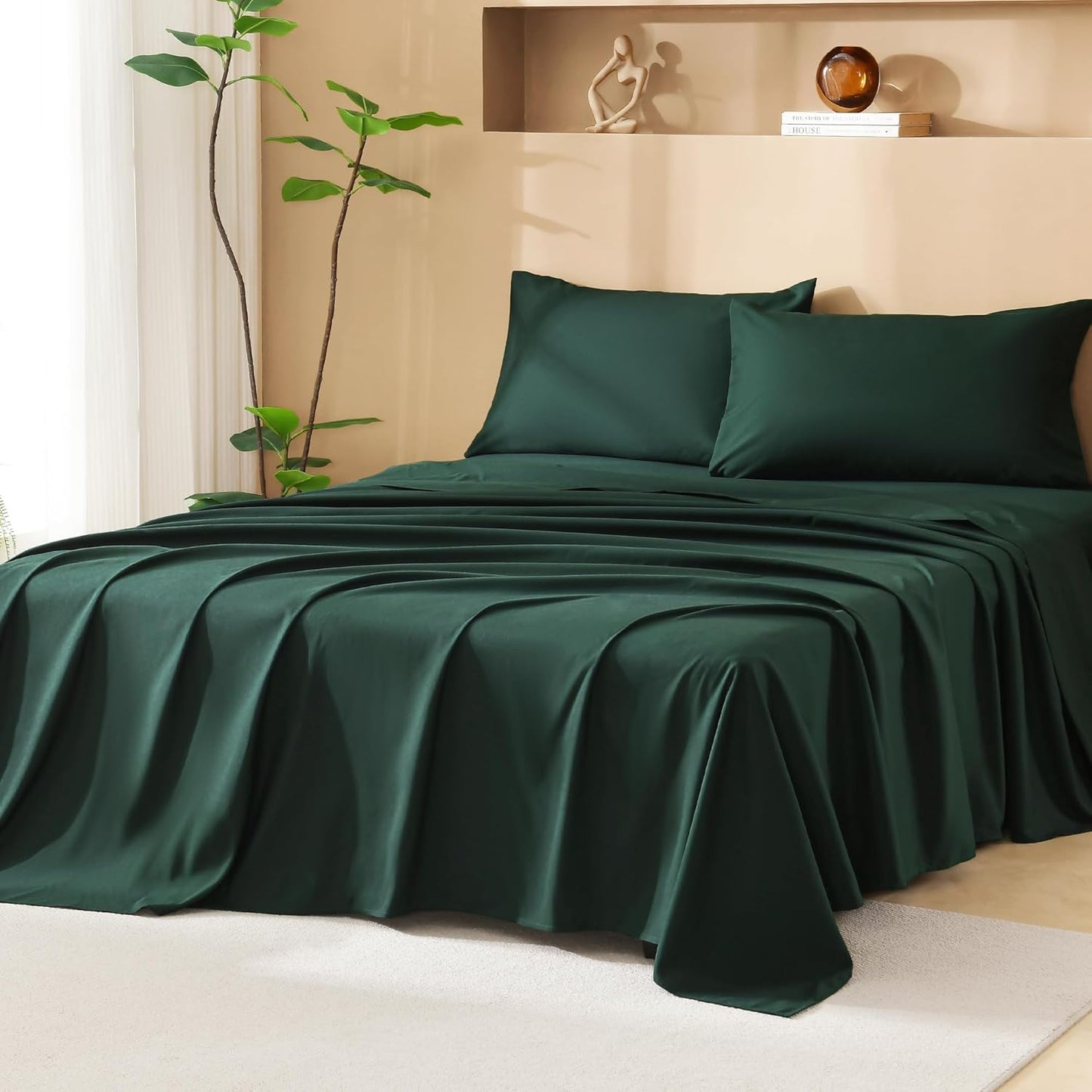 Comforters Queen Size Set with Sheets Dark Emerald Green - 7 Pieces Chevron Tufted Bedding Sets with Comforter, Sheets, Pillowcases & Shams