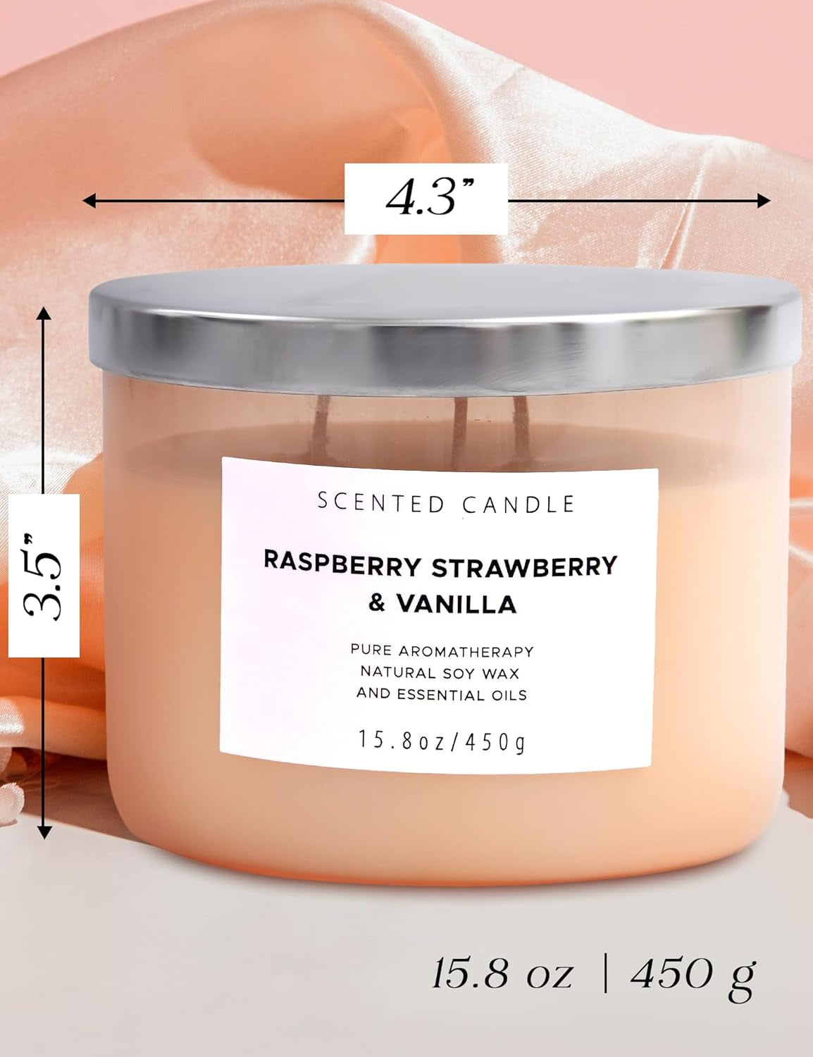 Raspberry Strawberry Vanilla Candle | Large 3 Wick Highly Scented Candle15.8 Oz