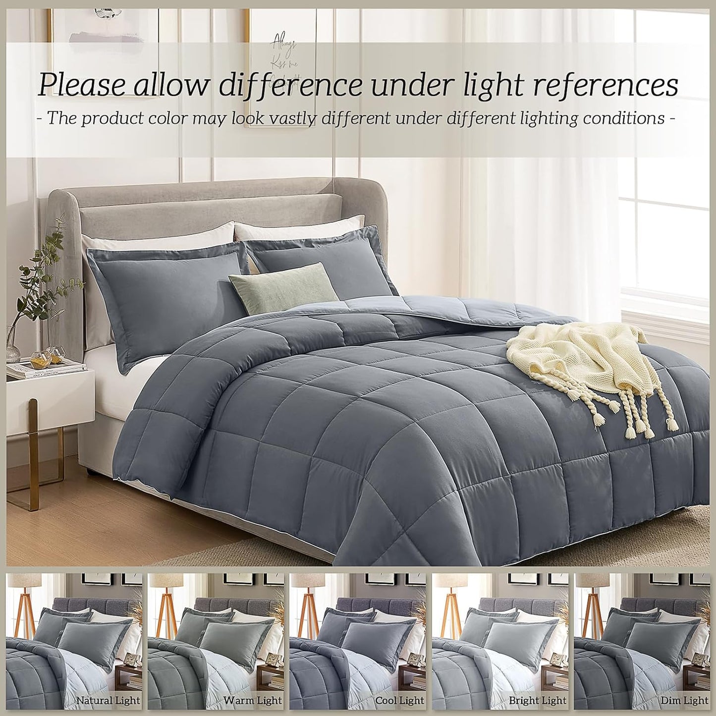 California King Comforter Set, Lightweight Reversible Dark Grey/Light Gray