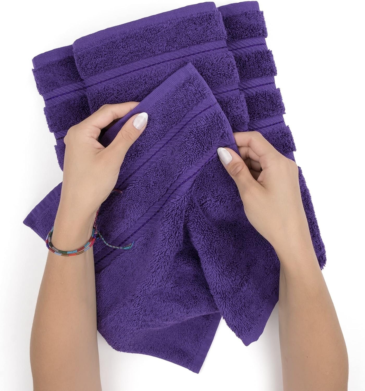 Luxury 6 Piece Towel Set, 100% Cotton Turkish Towels for Bathroom, Purple Towel Sets