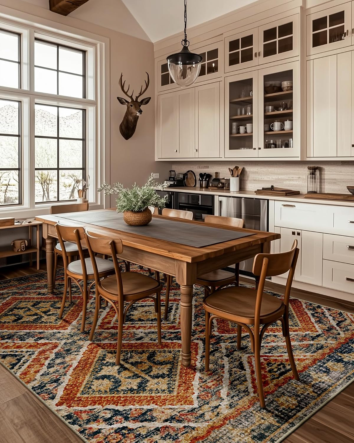 Low Pile Print Pattern Western Area Rug 5X7 Non-Slip - Orange/Brown