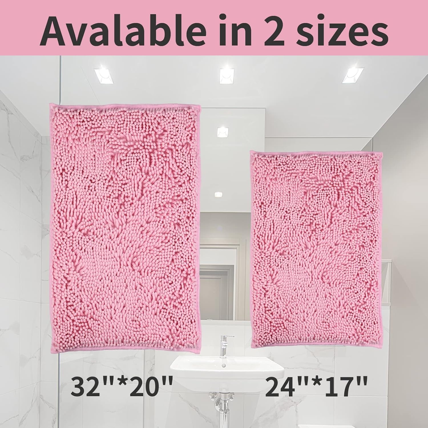 Pink 2 Pieces Bathroom Rugs, Ultra Soft Non-Slip Absorbent Bathmat Set Rugs (Pink, 20"X32"+16"X24")